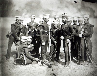 New Nusseeree Rifle Battalion and Major A. Bagot, 1857 by English Photographer